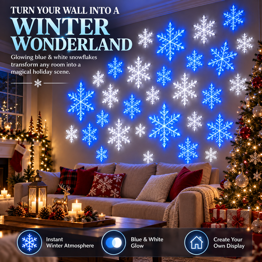 🔥 Last Day 49% OFF💙 WINTER WONDERLAND FAVORITE | Blue & White LED Snowflake Lights – Christmas Wall Decor for Living Rooms & Bedrooms