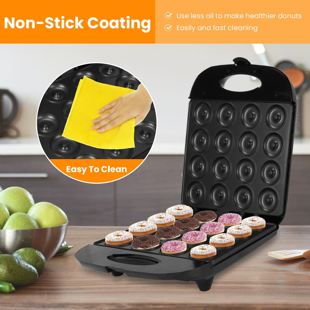 Mini Donut Maker Machine, 16-Hole Non-Stick