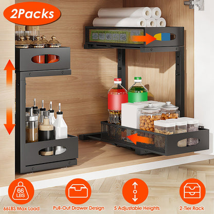 2-Pack Under Sink Organizer, Pull-Out 2-Tier Baskets