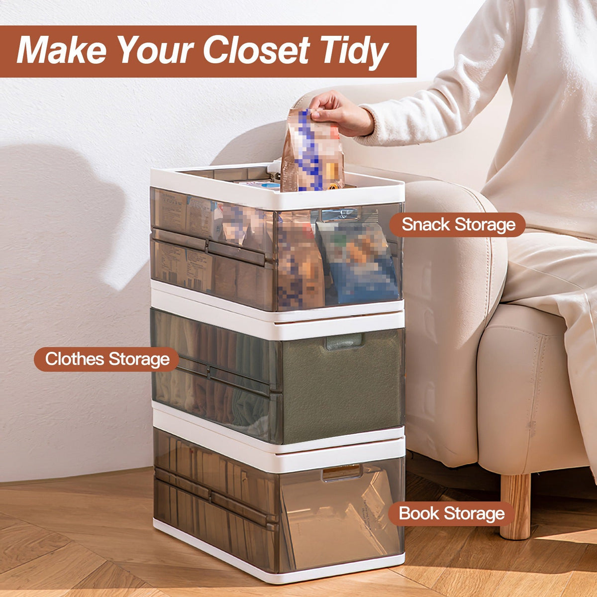 3-Pack Foldable Storage Bins with Lid & Divider
