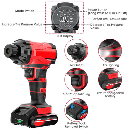 Cordless Tire Inflator, 150PSI with LED Light
