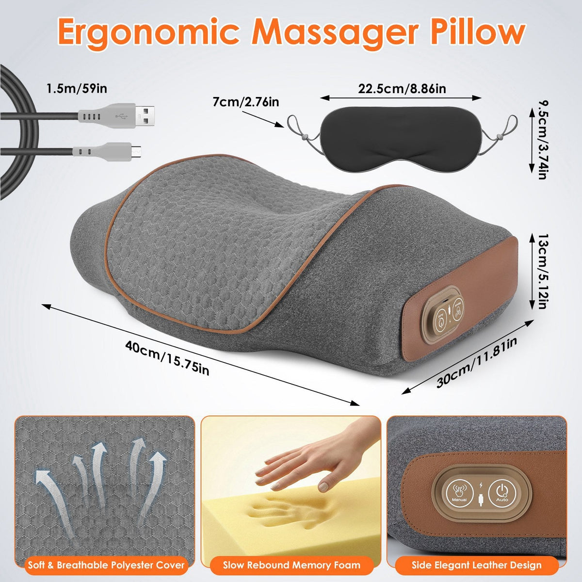 3-in-1 Heated Neck Massager Pillow, Vibration + Air Compression