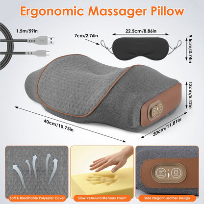 3-in-1 Heated Neck Massager Pillow, Vibration + Air Compression