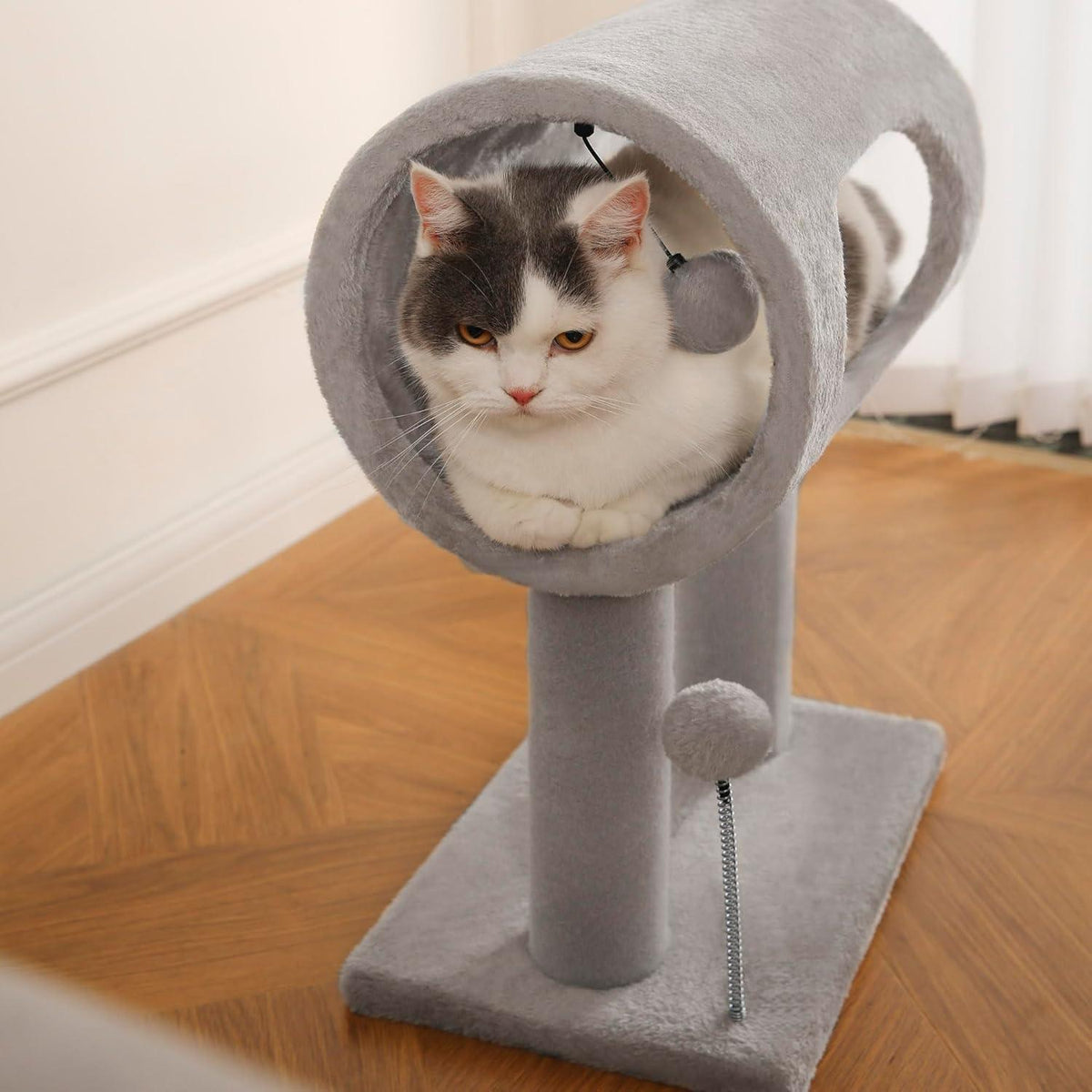 Gray Cat Tree with Tunnel, Scratching Posts & Balls