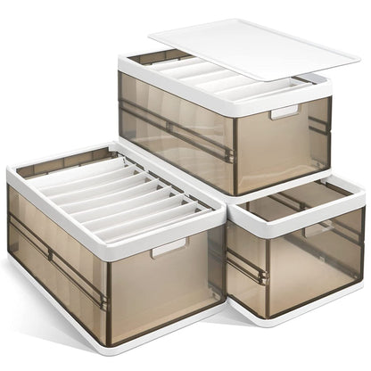 3-Pack Foldable Storage Bins with Lid & Divider
