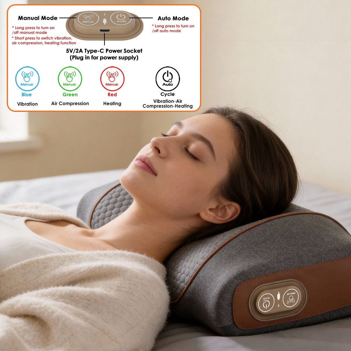 3-in-1 Heated Neck Massager Pillow, Vibration + Air Compression