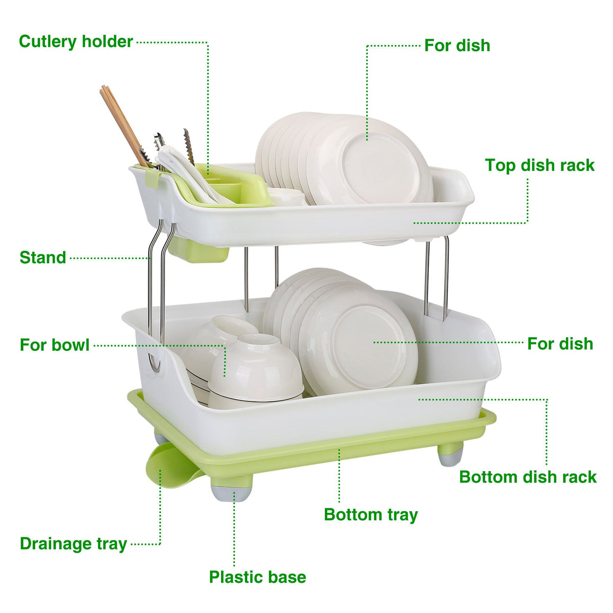 2-Tier Dish Drying Rack with Cutlery Holder