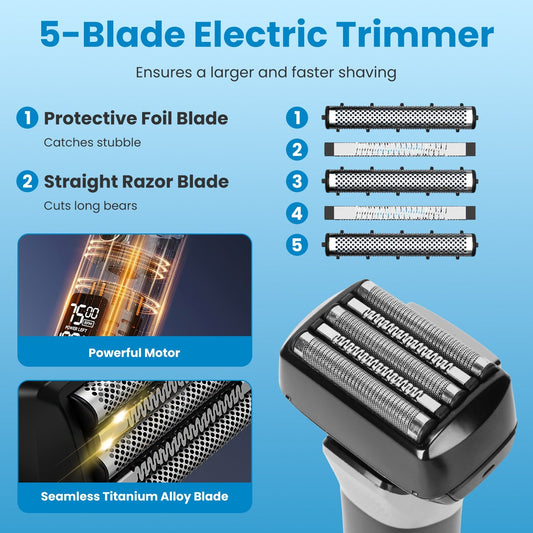 5-Blade Electric Foil Face Shaver, IPX6 Waterproof