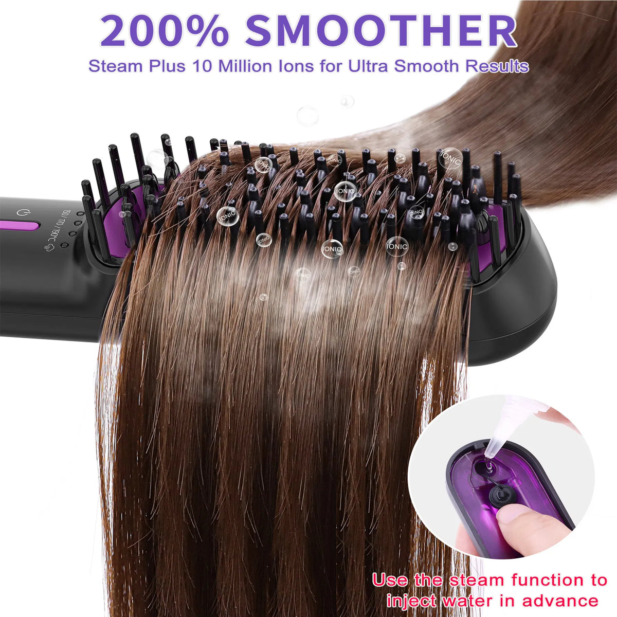 Steam Hair Straightener Brush, Anti-Frizz Ceramic