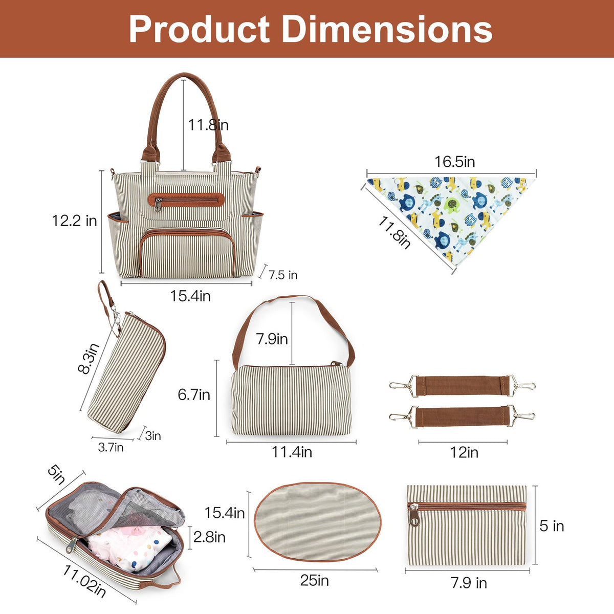 8-Piece Diaper Bag Set with Bottle & Mesh Bags