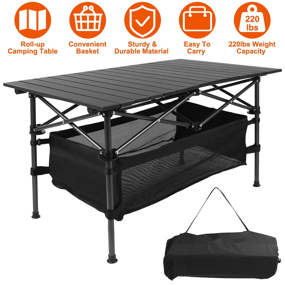 Folding Camping Table, Portable Aluminum Roll-Up Desk