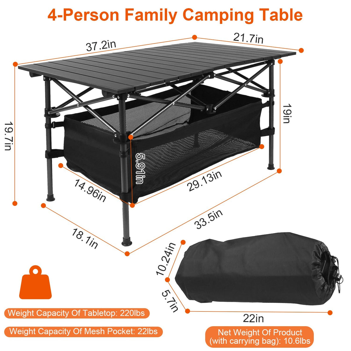 Folding Camping Table, Portable Aluminum Roll-Up Desk