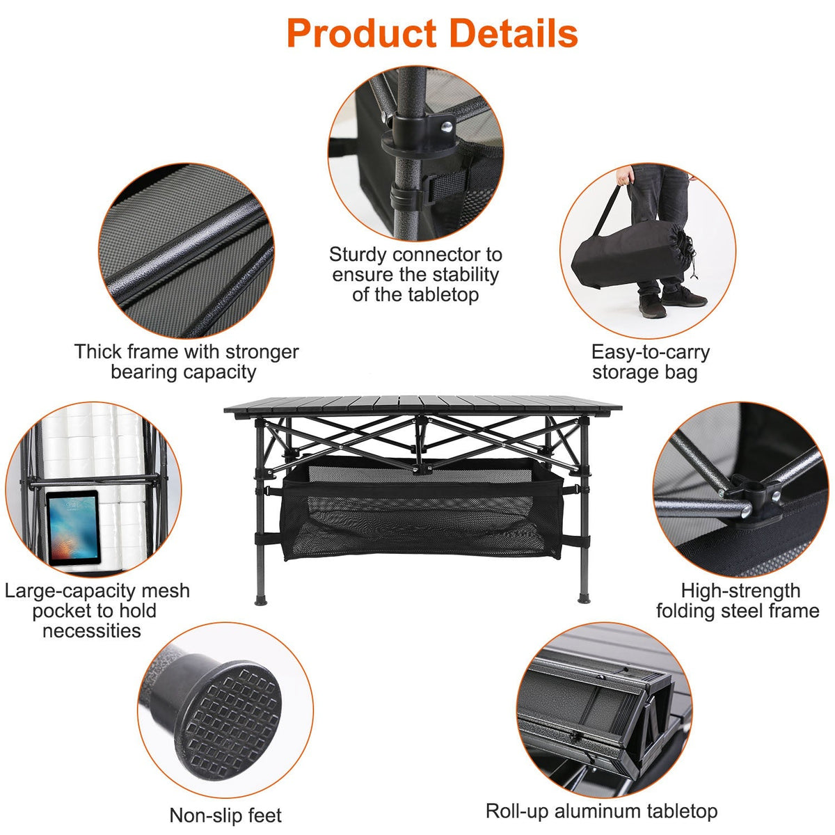 Folding Camping Table, Portable Aluminum Roll-Up Desk