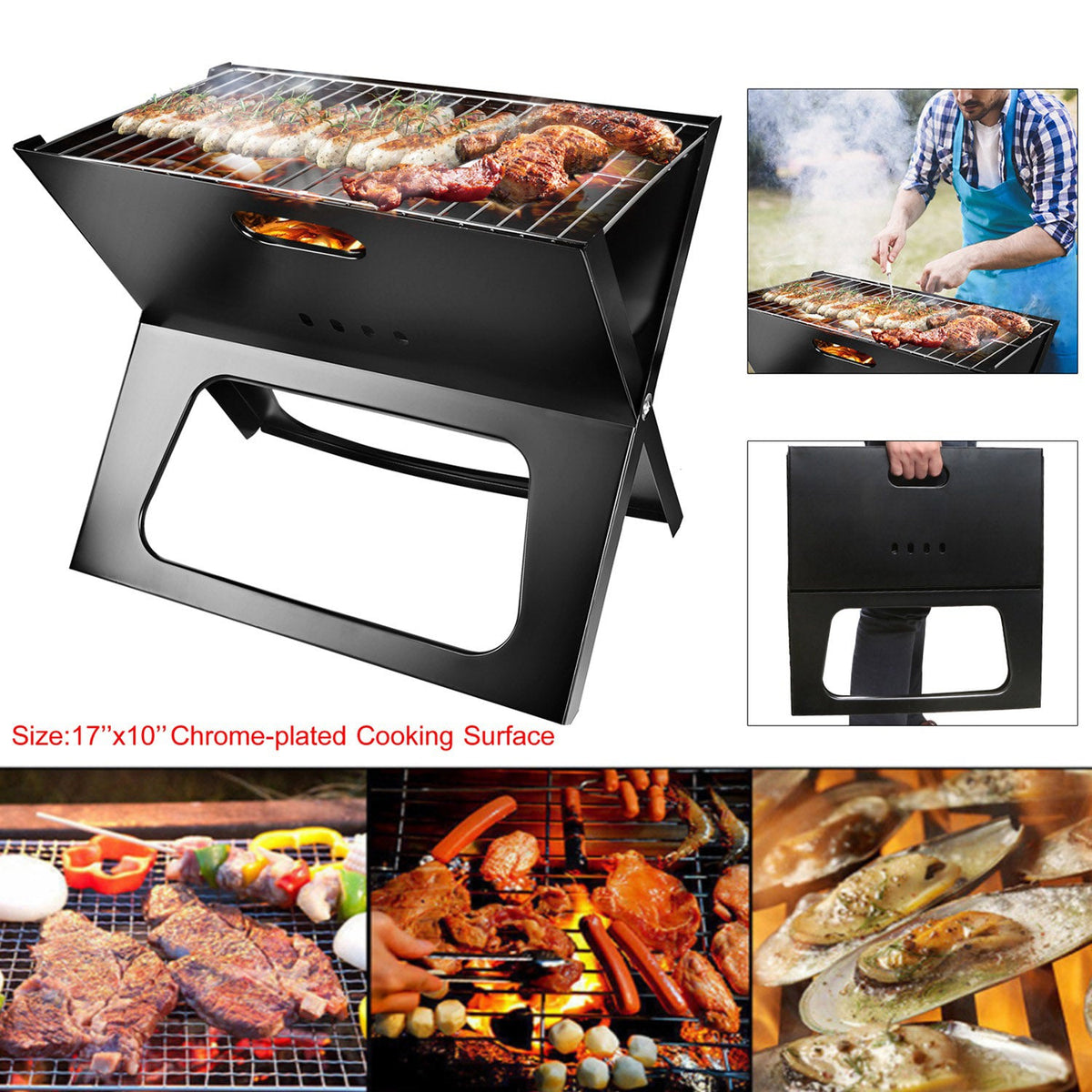 Portable Folding Charcoal BBQ Grill for Camping & Travel