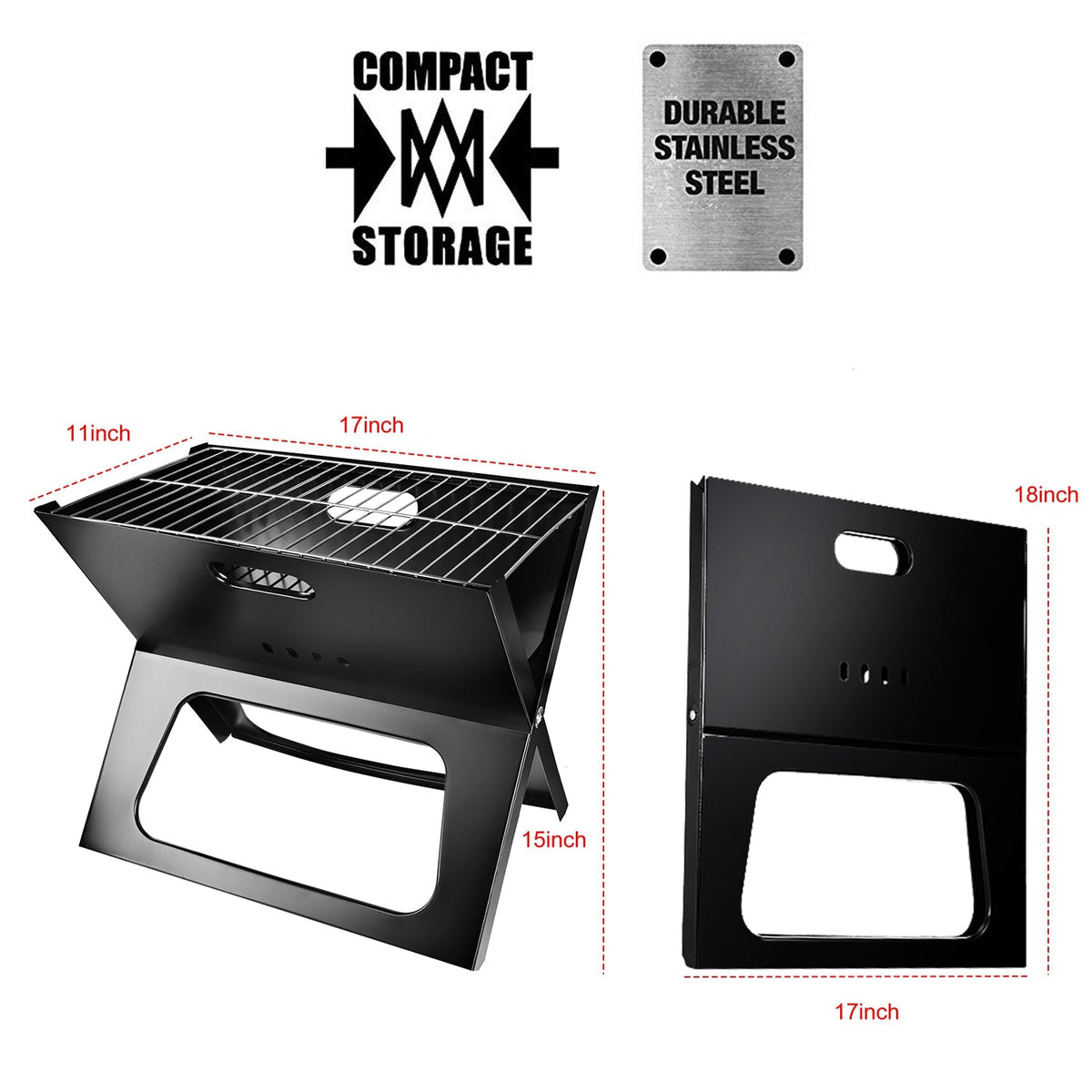 Portable Folding Charcoal BBQ Grill for Camping & Travel