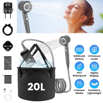 Portable Camping Shower, Rechargeable with LED Display
