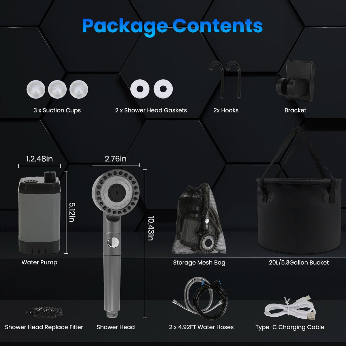 Portable Camping Shower, Rechargeable with LED Display