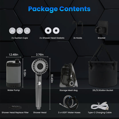 Portable Camping Shower, Rechargeable with LED Display