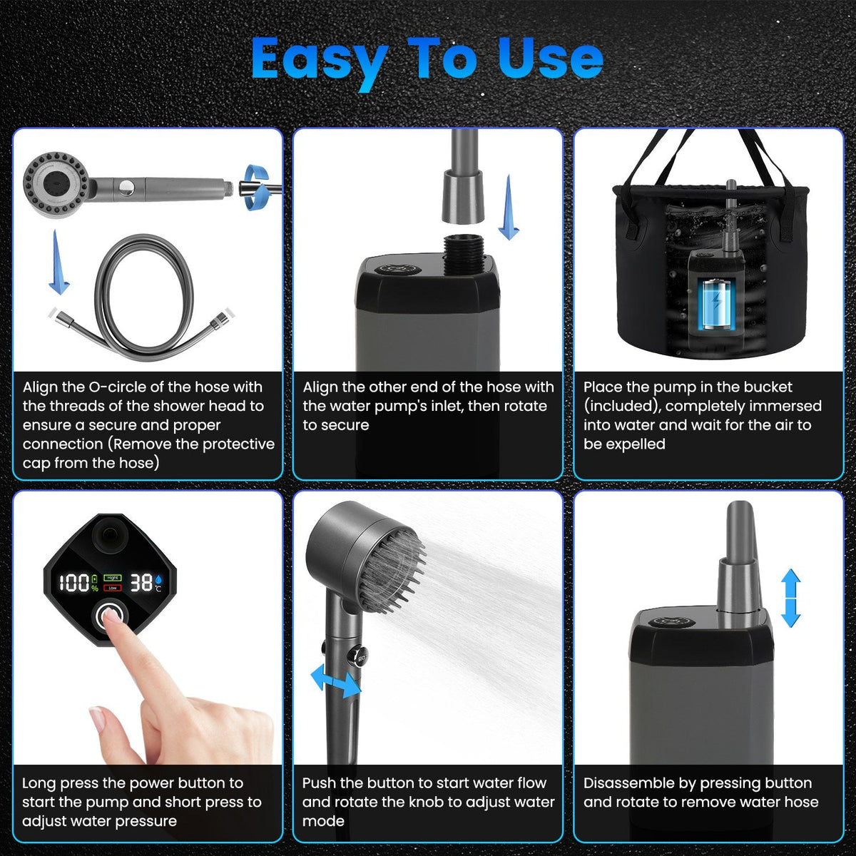 Portable Camping Shower, Rechargeable with LED Display