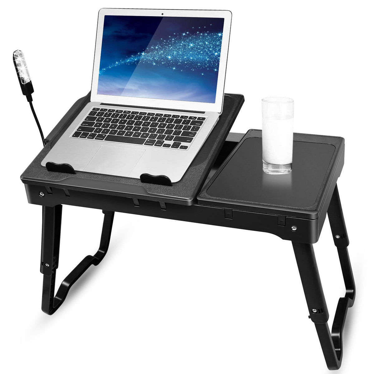 Foldable Laptop Bed Table with Cooling Fan & LED