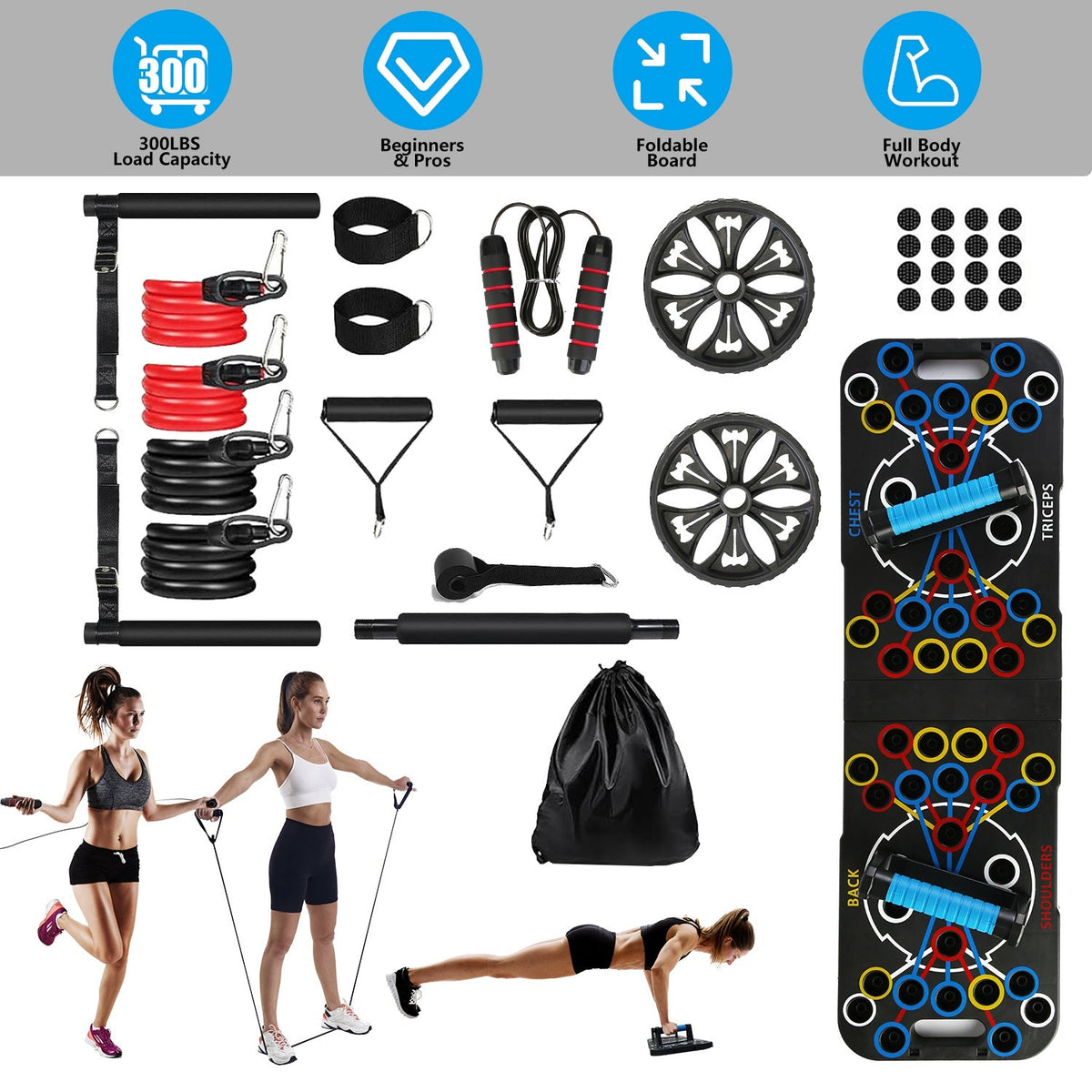 Push Up Board Home Gym Set with 15 Accessories