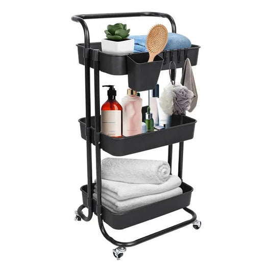 3-Tier Rolling Utility Cart with Mesh Baskets
