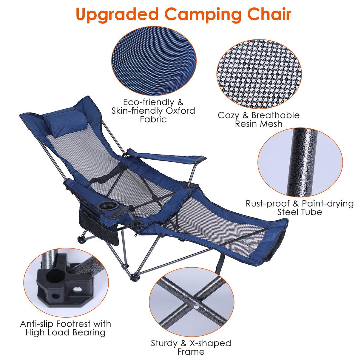 Foldable Camping Chair, 330lb, Reclining Backrest