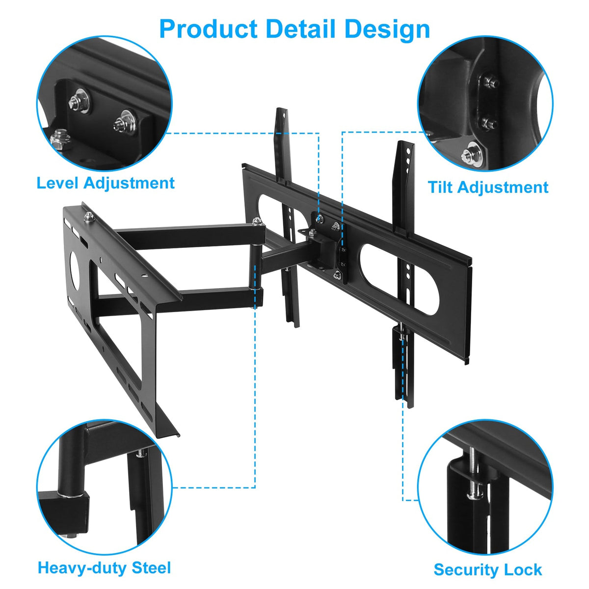 Full Motion TV Wall Mount, Fits 37-70 in, Holds 99 lbs