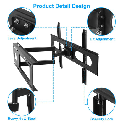 Full Motion TV Wall Mount, Fits 37-70 in, Holds 99 lbs
