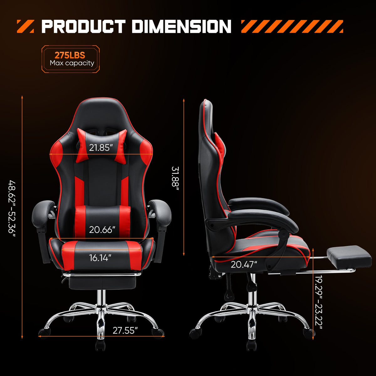 Ergonomic Gaming Chair with Footrest & Lumbar Pillow