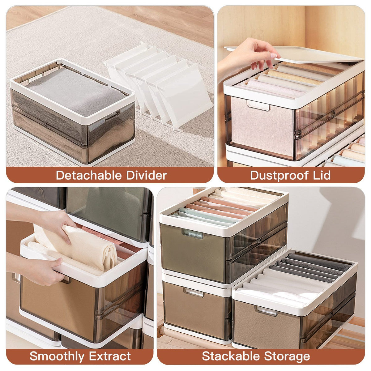 3-Pack Foldable Storage Bins with Lid & Divider