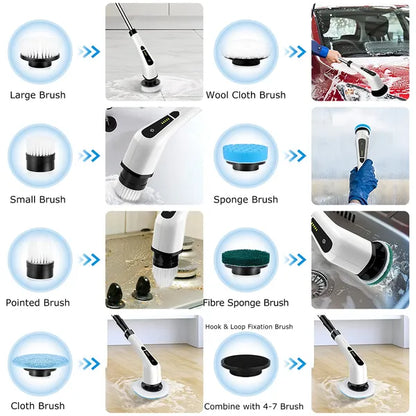 Electric Spin Scrubber, Cordless with 8 Brush Heads