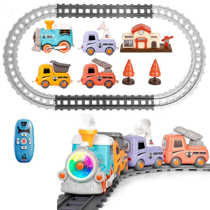 Electric Train Set with Remote, Light, Sound & Smoke