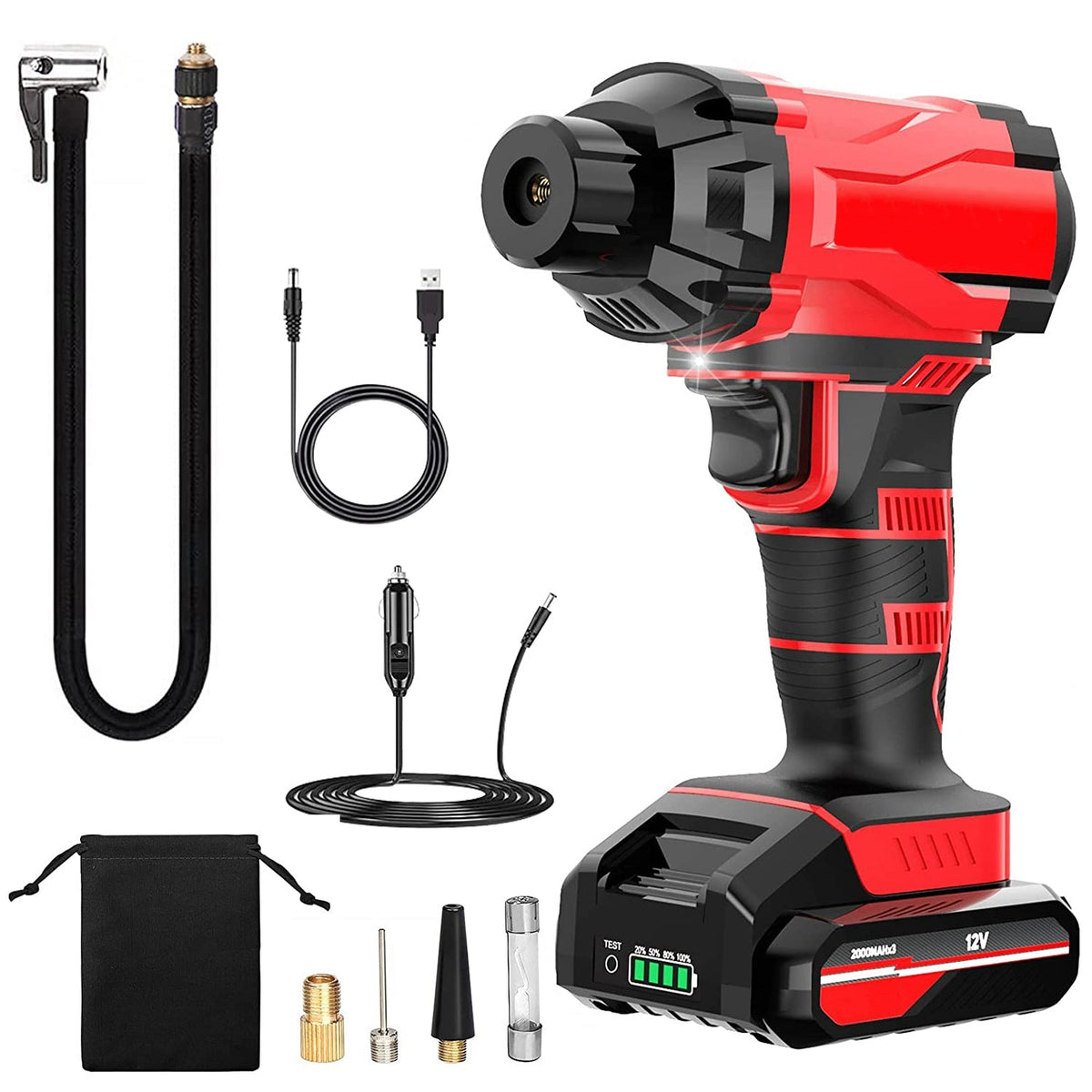 Cordless Tire Inflator, 150PSI with LED Light