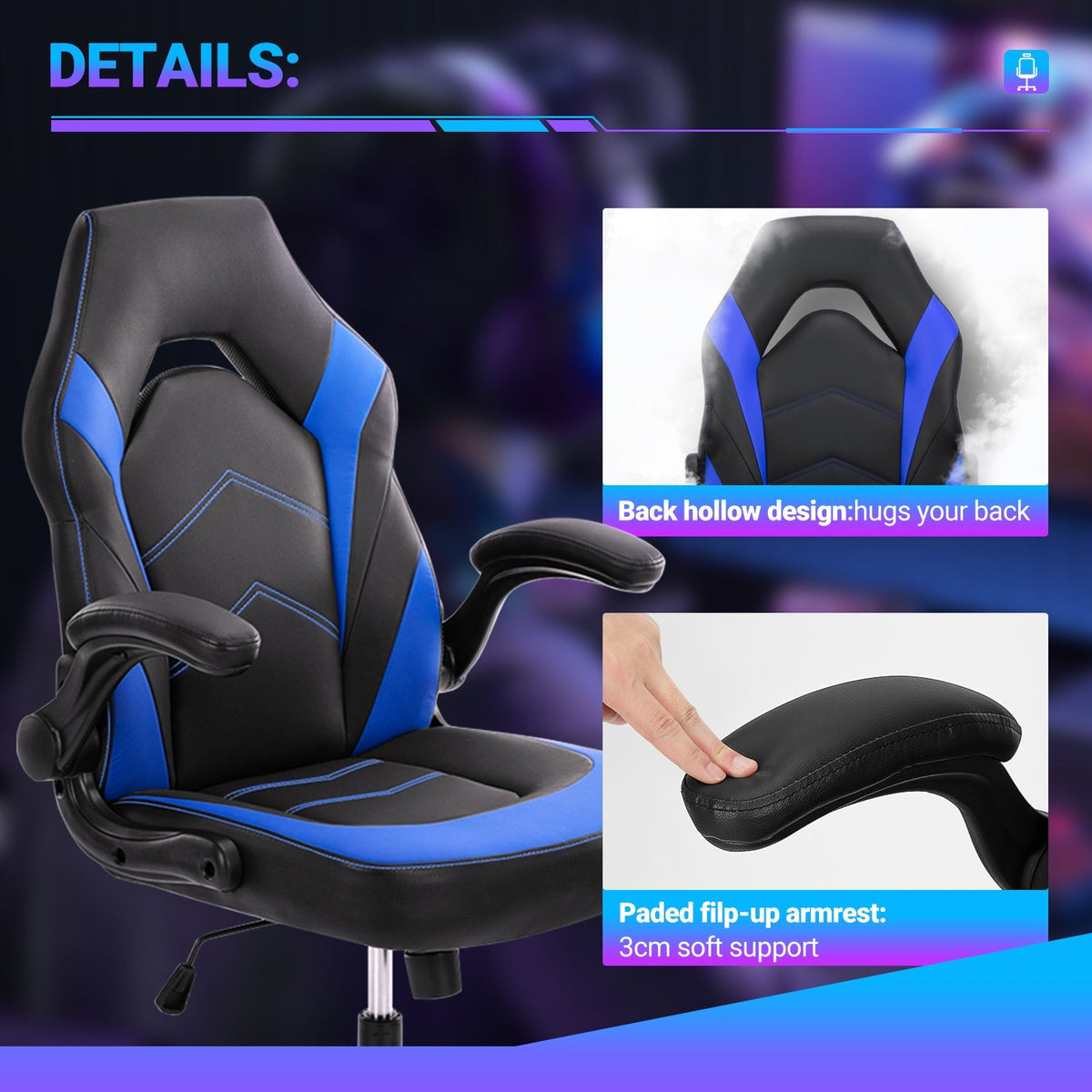 PU Leather Ergonomic Gaming Chair, Lumbar Support