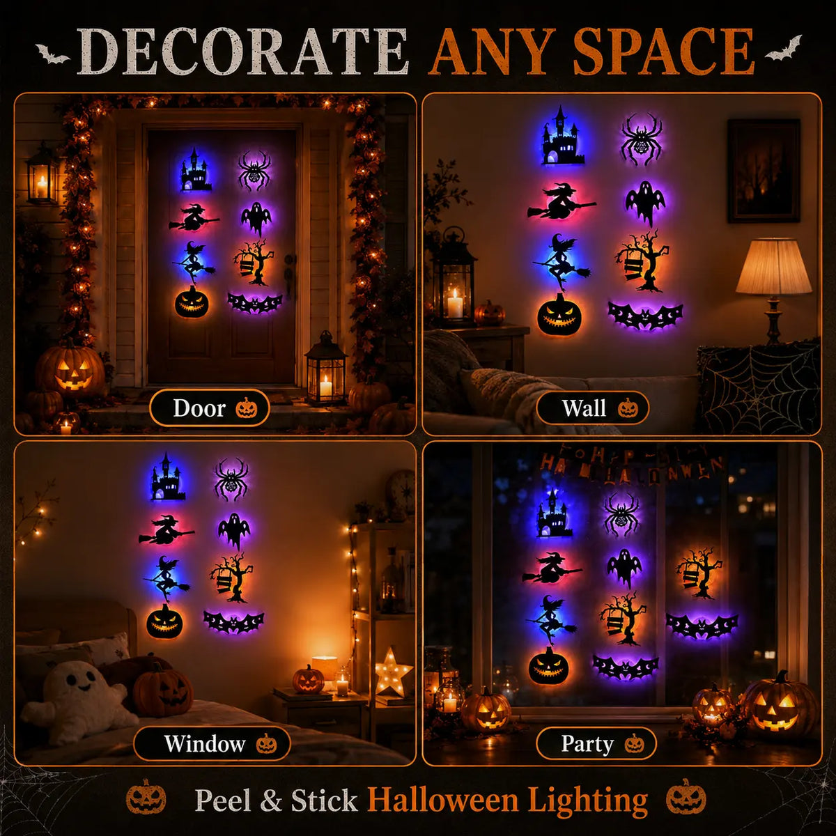 🔥LAST DAY 49% OFF🎃Halloween LED Wall Decor Lights, Peel & Stick Battery Powered Silhouette Stickers