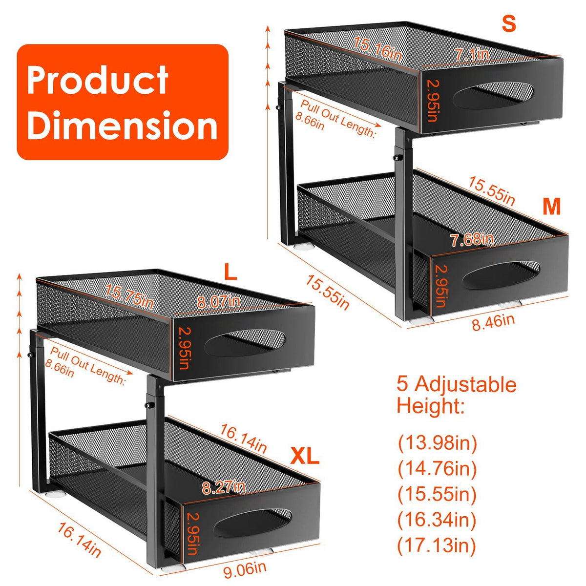 2-Pack Under Sink Organizer, Pull-Out 2-Tier Baskets