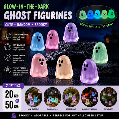 Random Glow-in-the-Dark Mini Ghost Figurines, Cute Halloween Resin Decorations for DIY Crafts & Micro Landscapes, 20/50PCS
