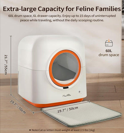 60L Smart Self-Cleaning Cat Litter Box, WiFi