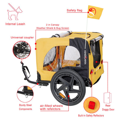 Foldable Pet Bike Trailer & Stroller, Dog Carrier
