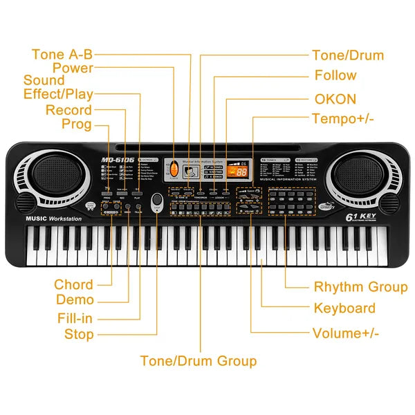61-Key Electronic Keyboard with Microphone, Kids