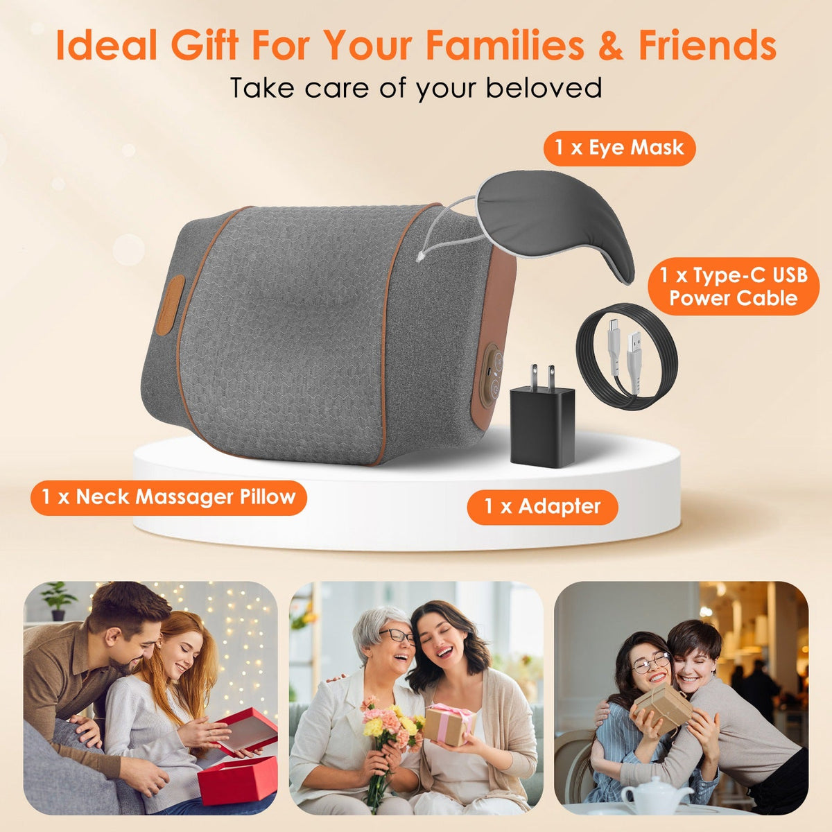 3-in-1 Heated Neck Massager Pillow, Vibration + Air Compression