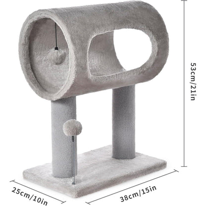 Gray Cat Tree with Tunnel, Scratching Posts & Balls