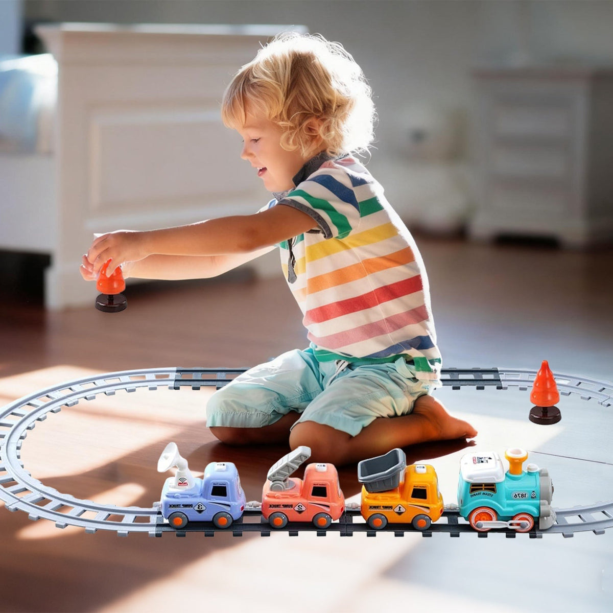 Electric Train Set with Remote, Light, Sound & Smoke
