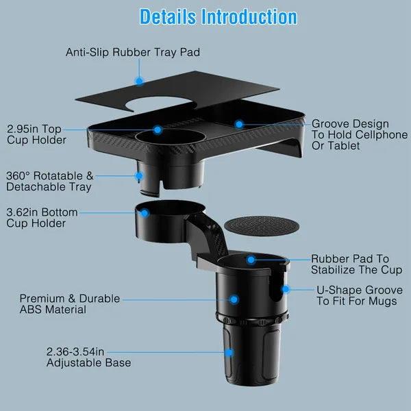 3-in-1 Rotating Car Cup Holder Tray Expander