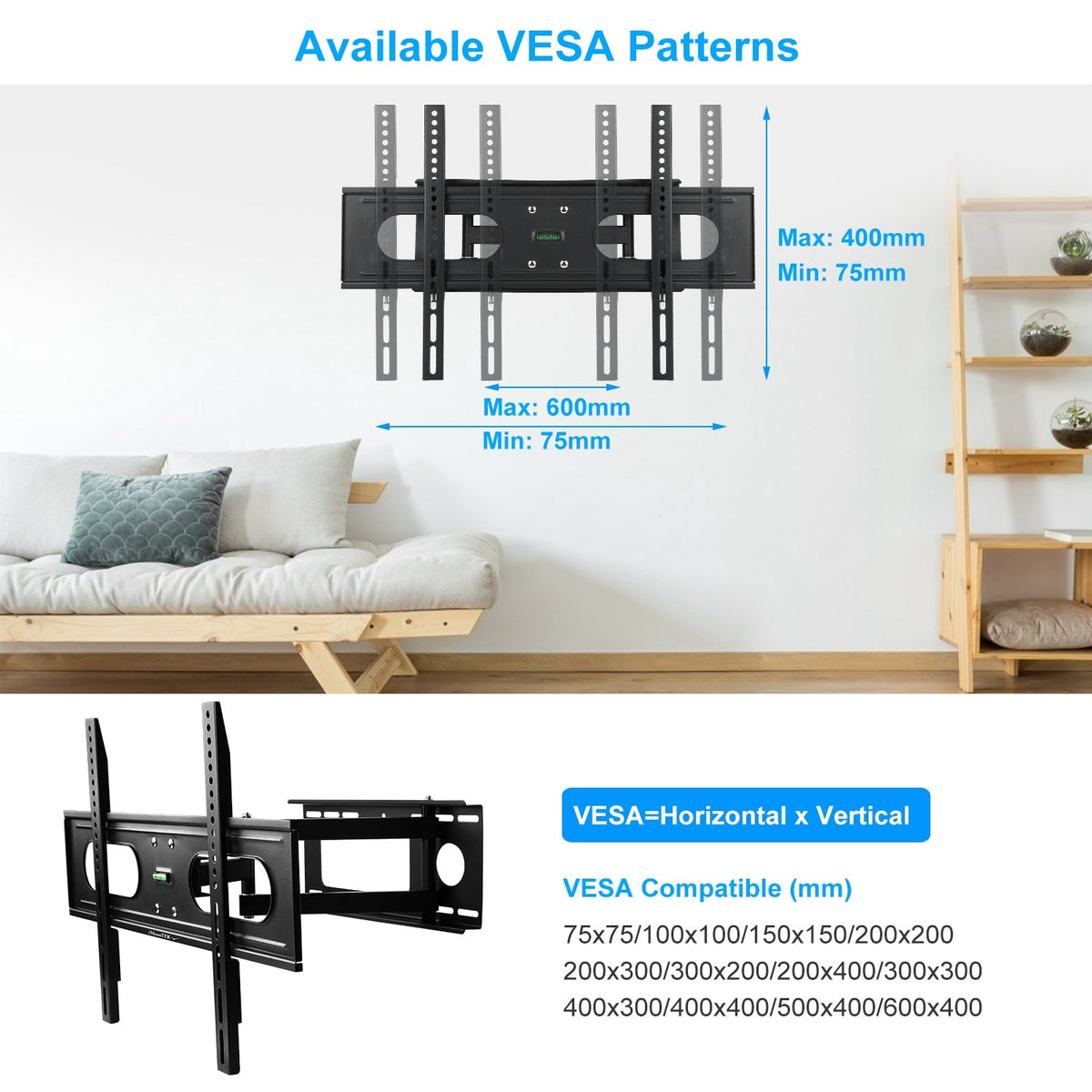 Full Motion TV Wall Mount, Fits 37-70 in, Holds 99 lbs