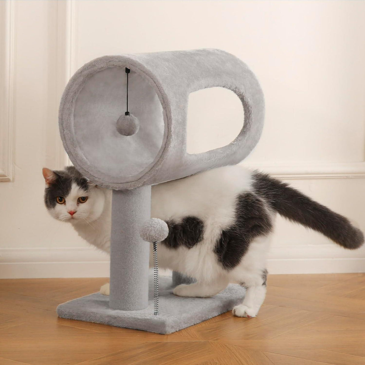 Gray Cat Tree with Tunnel, Scratching Posts & Balls