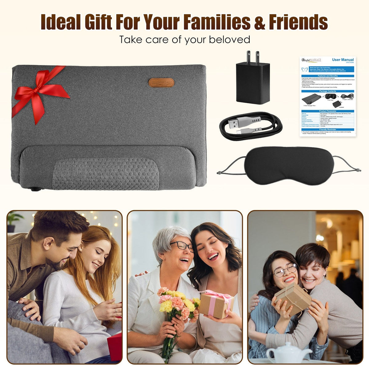 Heated Neck Massager Pillow, Vibration + Memory Foam