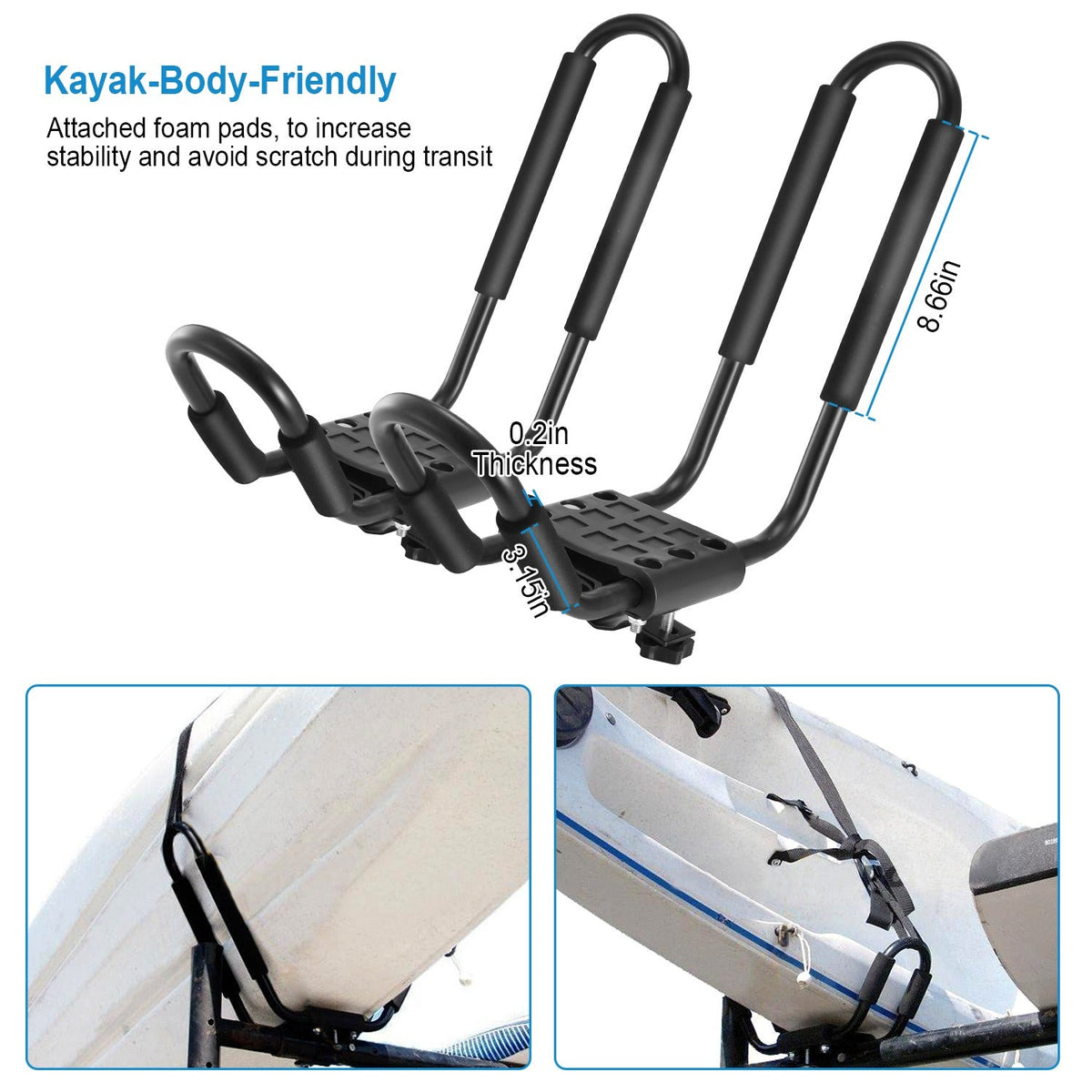 J-Bar Kayak Carrier, 220lb Roof Rack, Pair