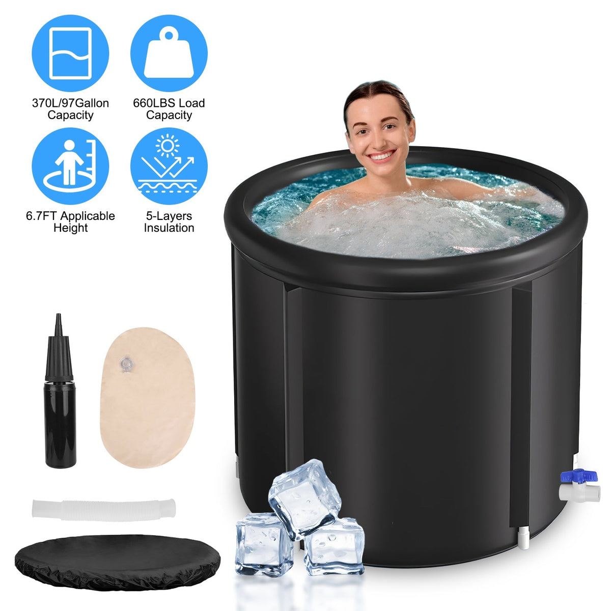 97 Gal Portable Ice Bath Tub with Cover, Cold Plunge
